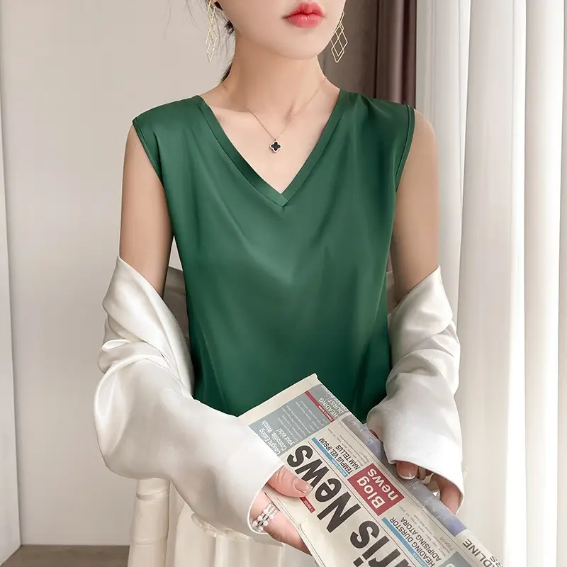 V-Neck Silk Camisole Women Spring Summer Sleeveless Top - Image 7
