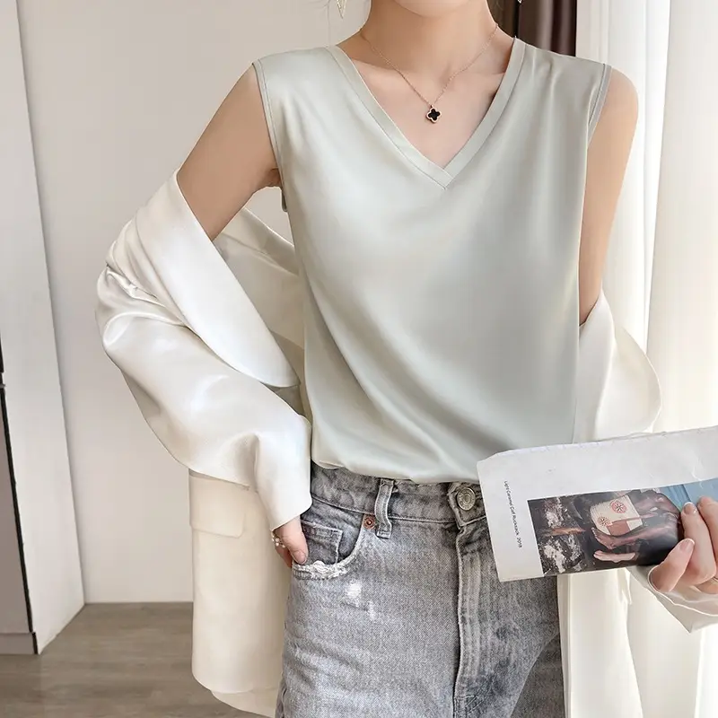 V-Neck Silk Camisole Women Spring Summer Sleeveless Top - Image 8