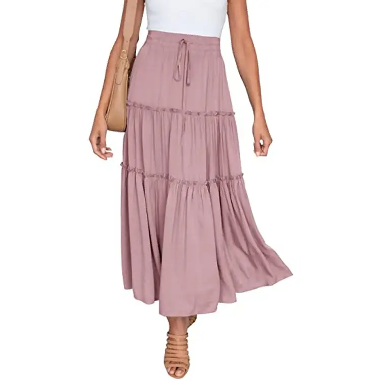 Black High-Waisted Pleated Skirt Mid-Length Bohemian Style - Image 26
