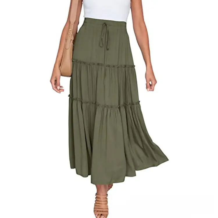 Black High-Waisted Pleated Skirt Mid-Length Bohemian Style - Image 13