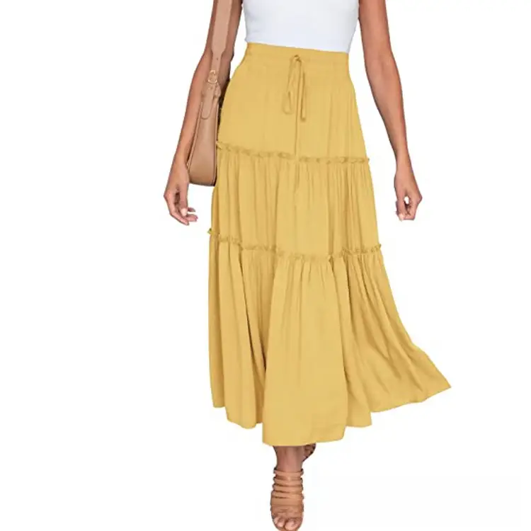 Black High-Waisted Pleated Skirt Mid-Length Bohemian Style - Image 18
