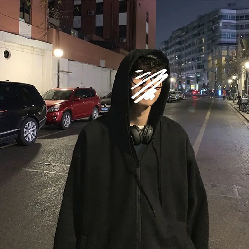 Men's Black Hooded Sweatshirt Jacket Loose 2025 - Image 5