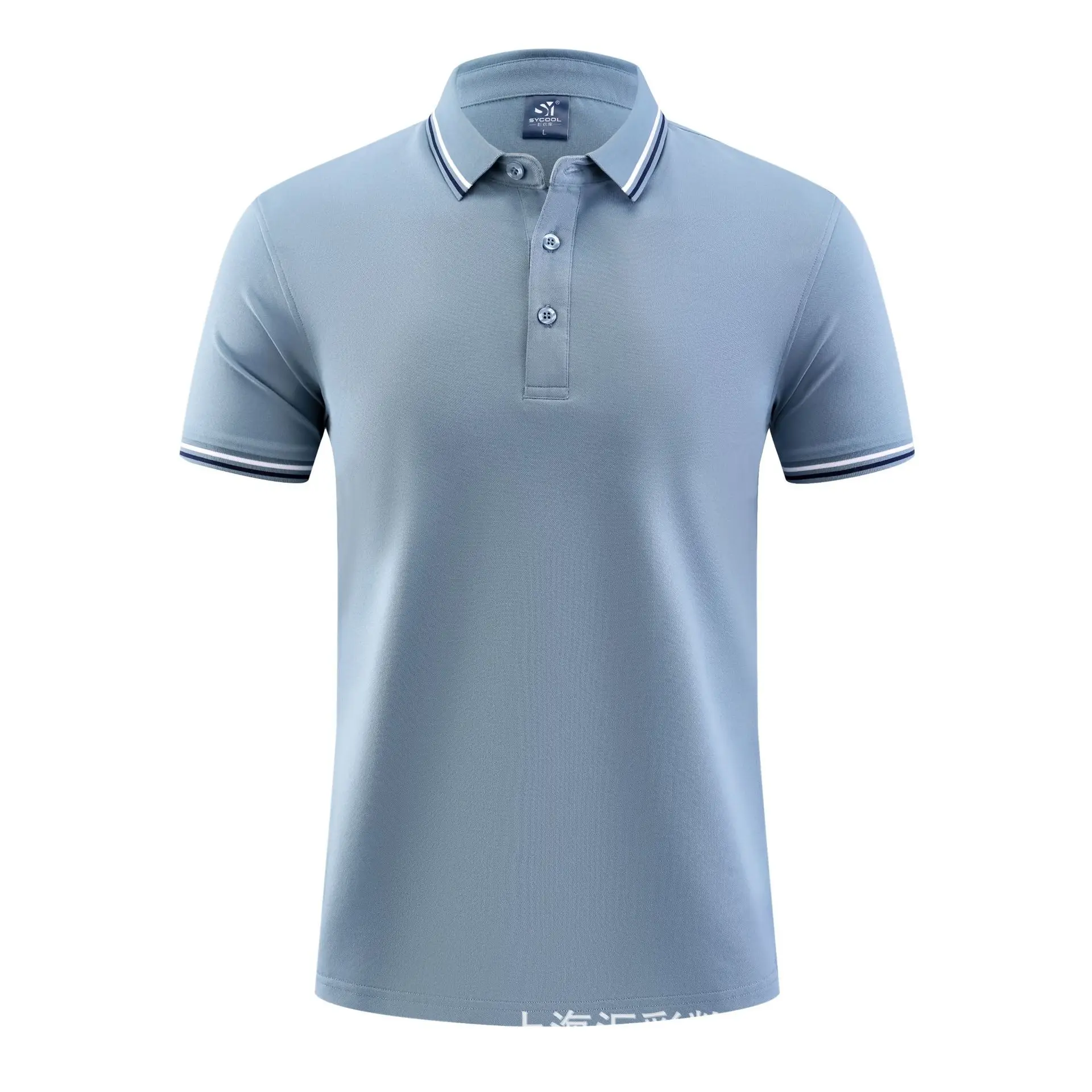 Men White Polo Shirt with Red Blue Trim - Image 7