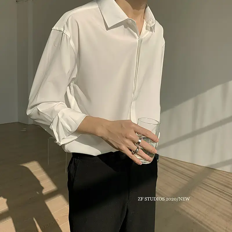 Men's Long Sleeve Black Shirt Casual Draped - Image 4