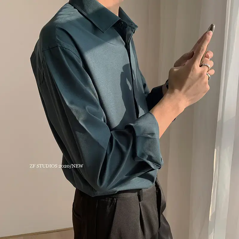 Men's Long Sleeve Black Shirt Casual Draped - Image 3