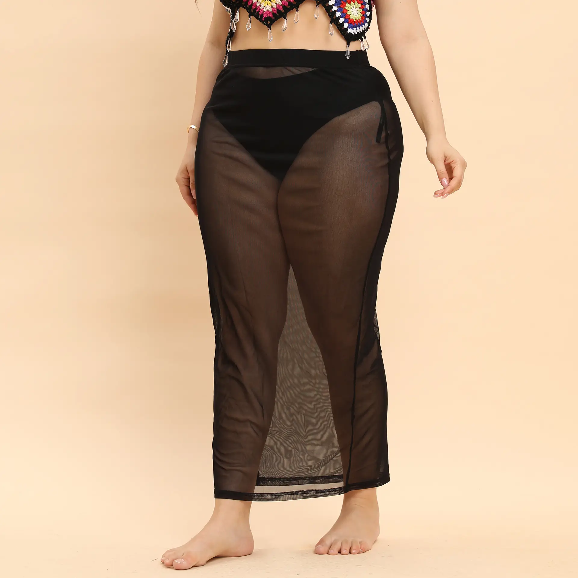 Plus Size Mesh Beach Skirt Black Sexy - Image 3