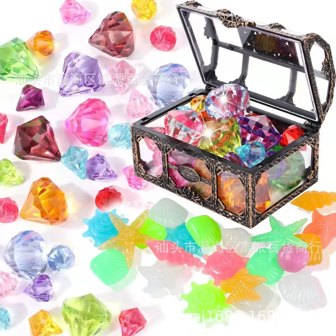 Cross Border Pirate Treasure Treasure Chest Acrylic Gem Kids Summer Pool Diving Treasure Hunt Game Set Toys