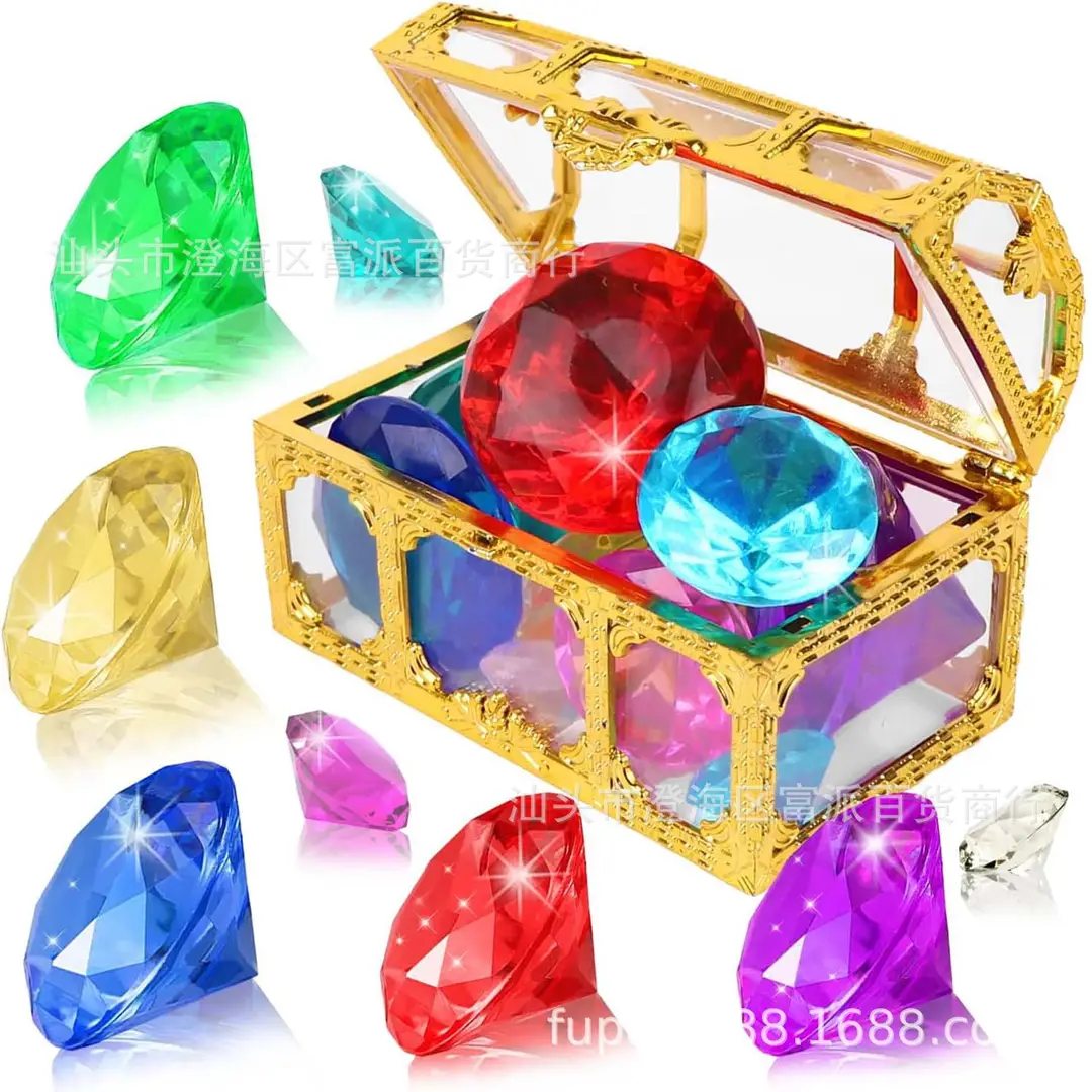 Cross Border Pirate Treasure Treasure Chest Acrylic Gem Kids Summer Pool Diving Treasure Hunt Game Set Toys