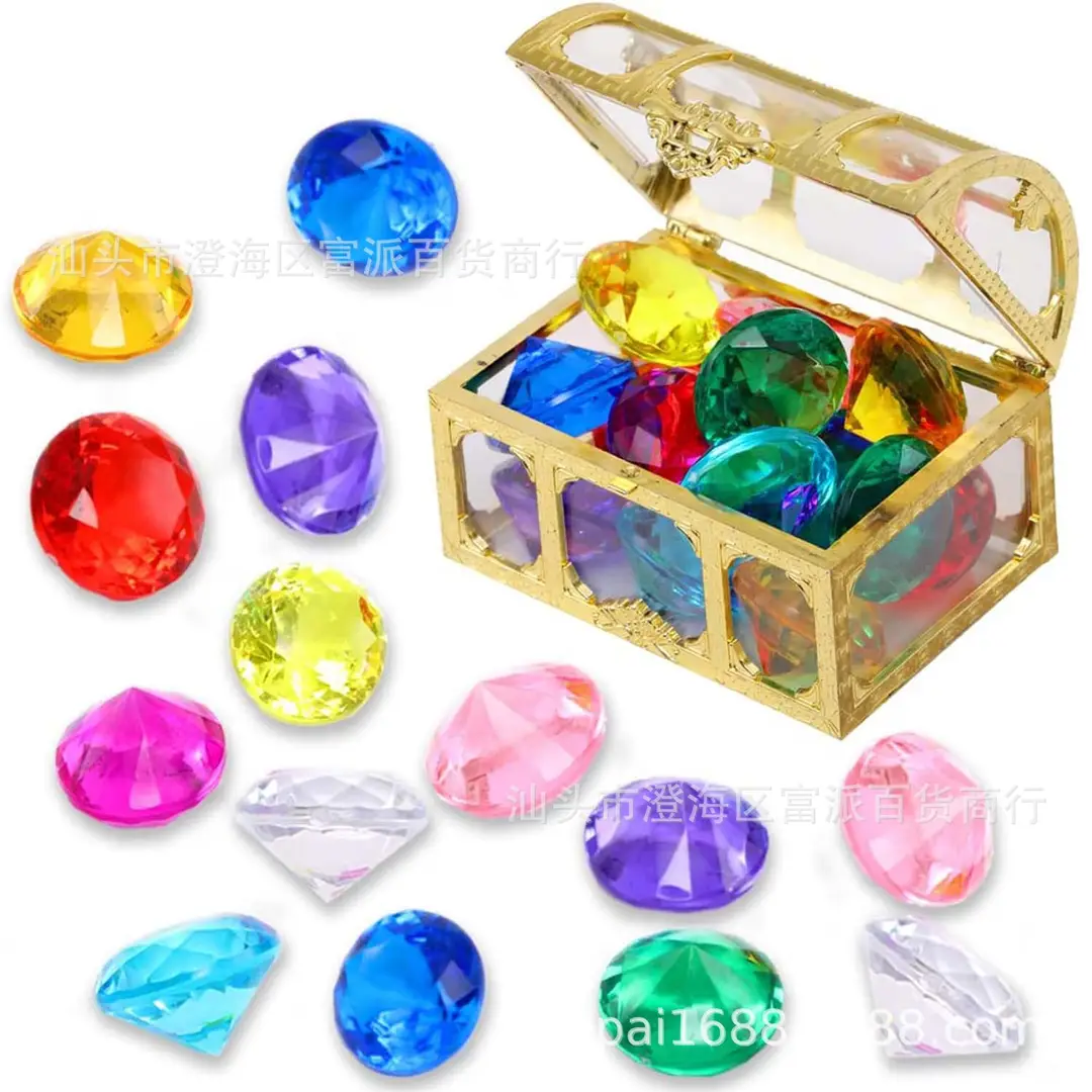 Cross Border Pirate Treasure Treasure Chest Acrylic Gem Kids Summer Pool Diving Treasure Hunt Game Set Toys
