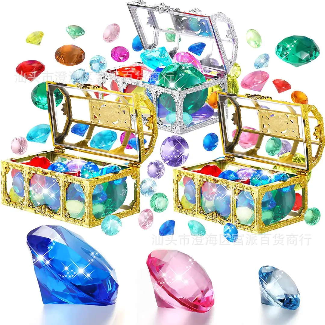 Cross Border Pirate Treasure Treasure Chest Acrylic Gem Kids Summer Pool Diving Treasure Hunt Game Set Toys
