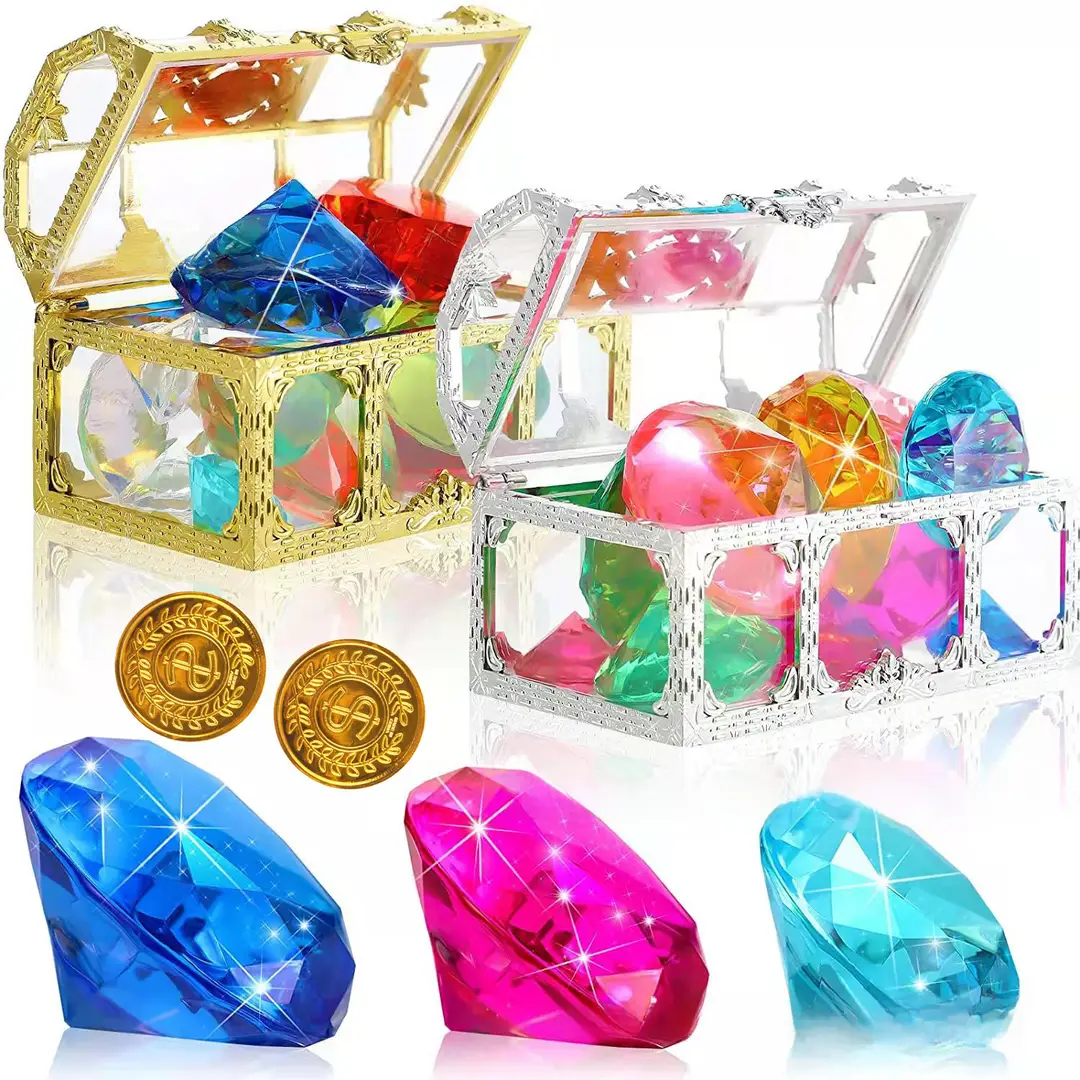 Cross Border Pirate Treasure Treasure Chest Acrylic Gem Kids Summer Pool Diving Treasure Hunt Game Set Toys