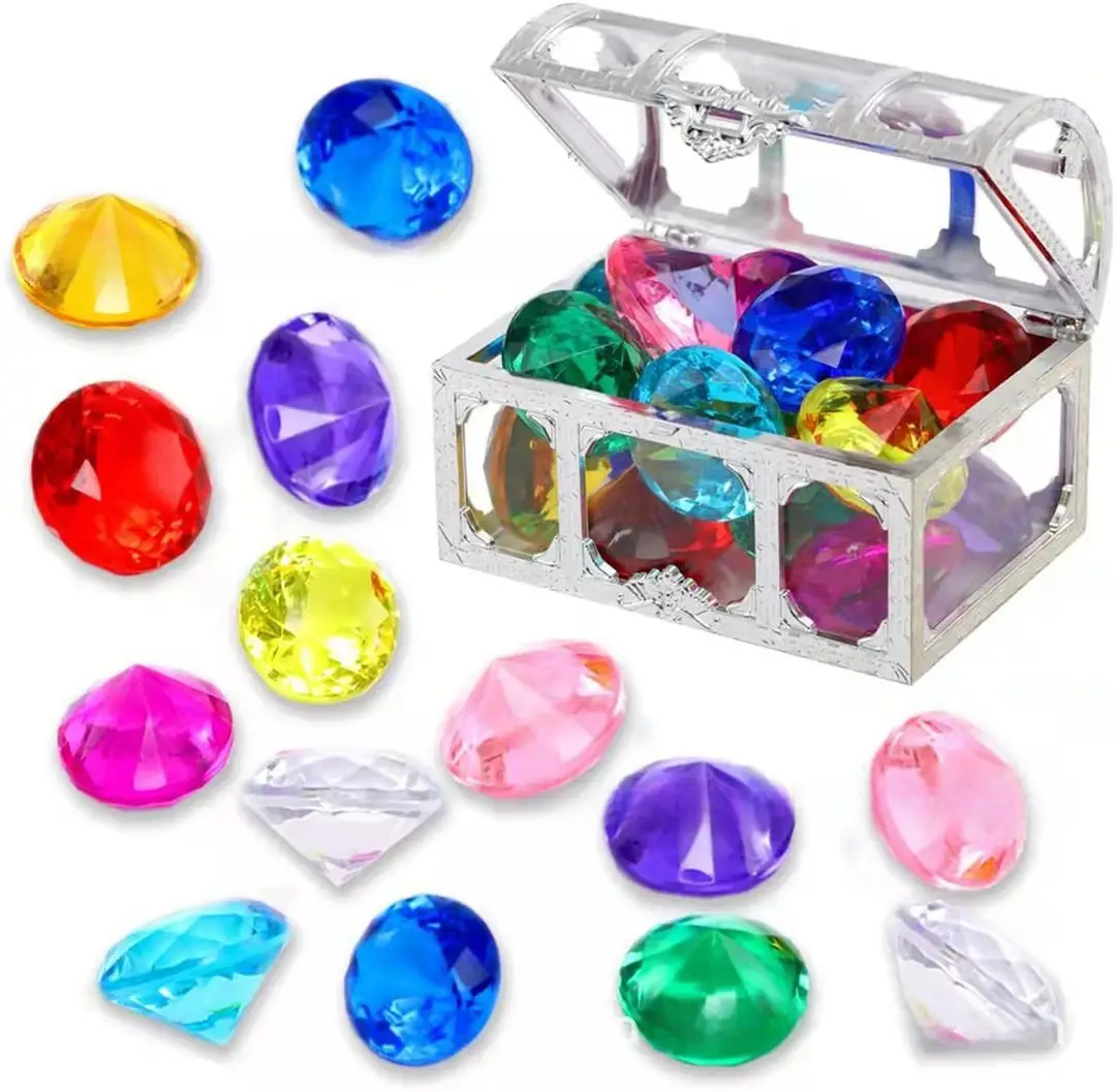 Cross Border Pirate Treasure Treasure Chest Acrylic Gem Kids Summer Pool Diving Treasure Hunt Game Set Toys