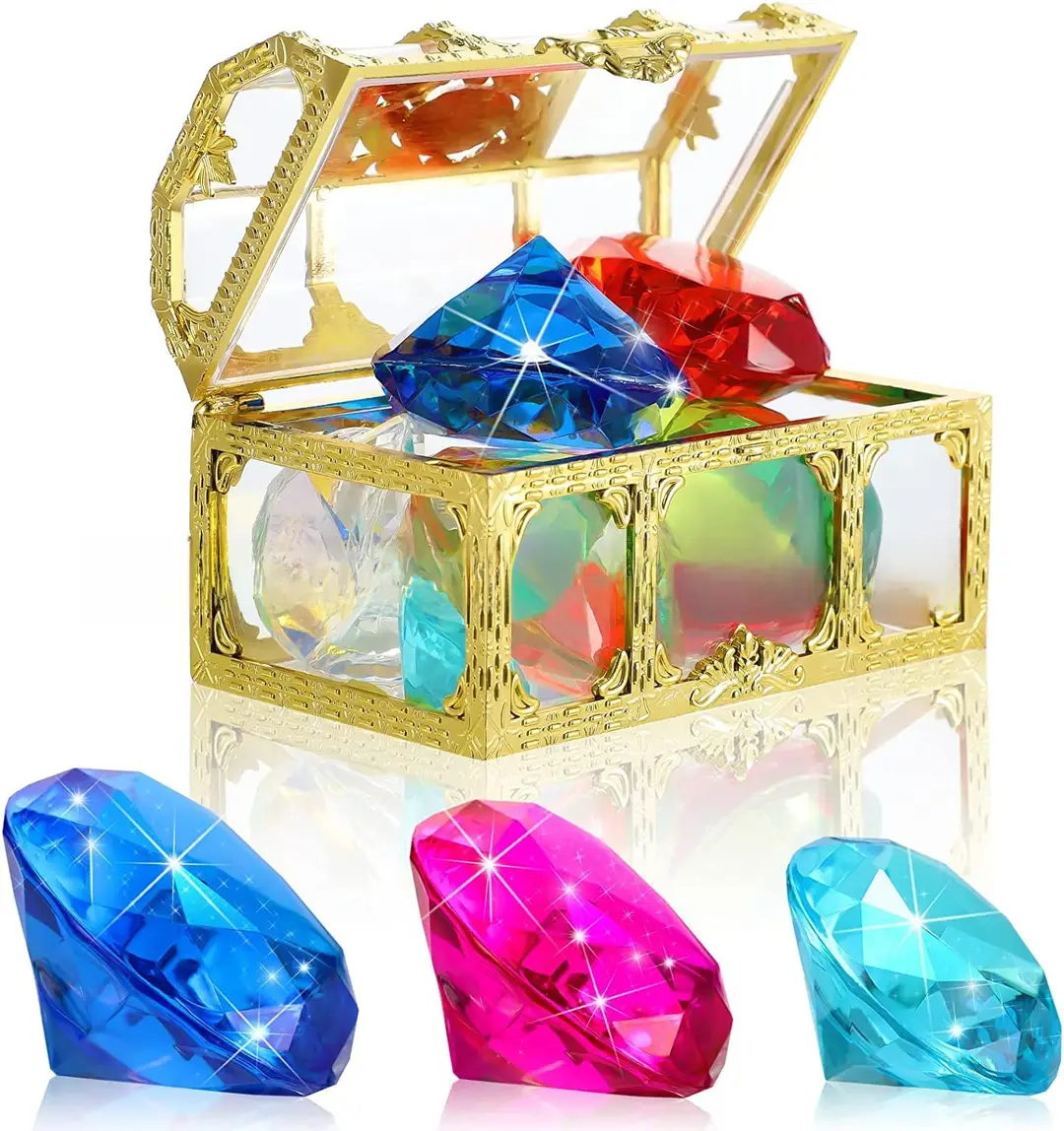 Cross Border Pirate Treasure Treasure Chest Acrylic Gem Kids Summer Pool Diving Treasure Hunt Game Set Toys