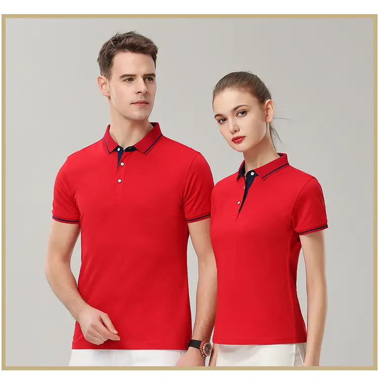 Men Navy Polo Shirt Red Trim Short Sleeve Corporate Workwear — feature 27