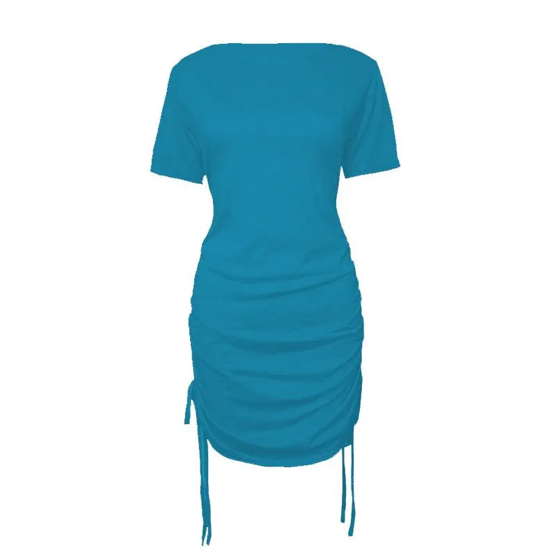 2022 Women's Black Drawstring Hip Dress Short Sleeve - Image 5