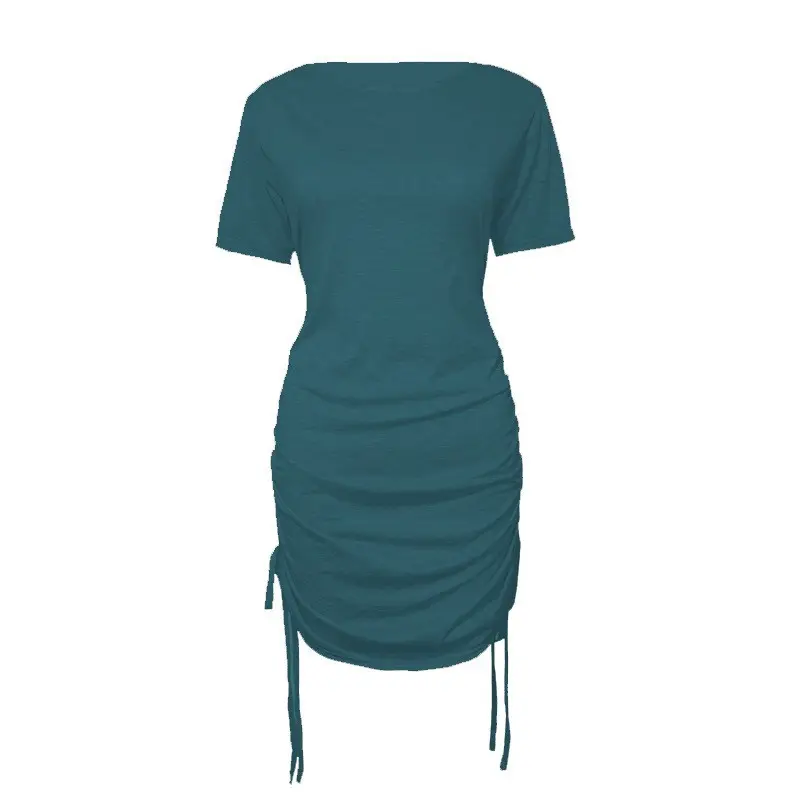 2022 Women's Black Drawstring Hip Dress Short Sleeve - Image 6