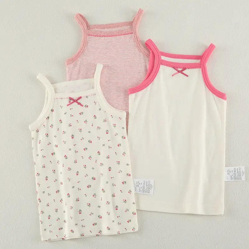 3 Pcs Pure Cotton Baby Vests Pink White X-Bracelet