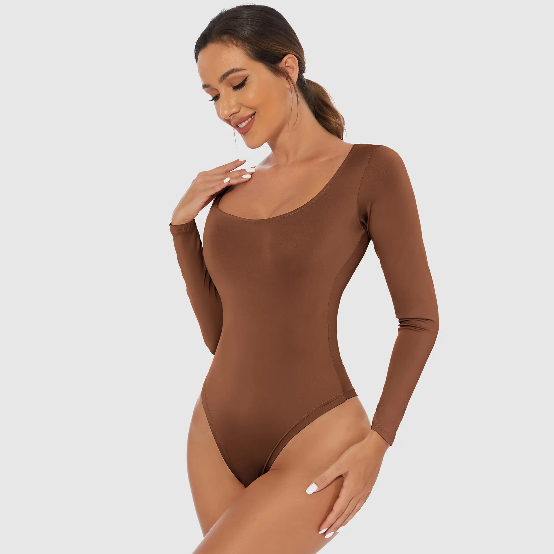 Women's Slim Fit Spice Girl Tights Suit Brown — feature 42