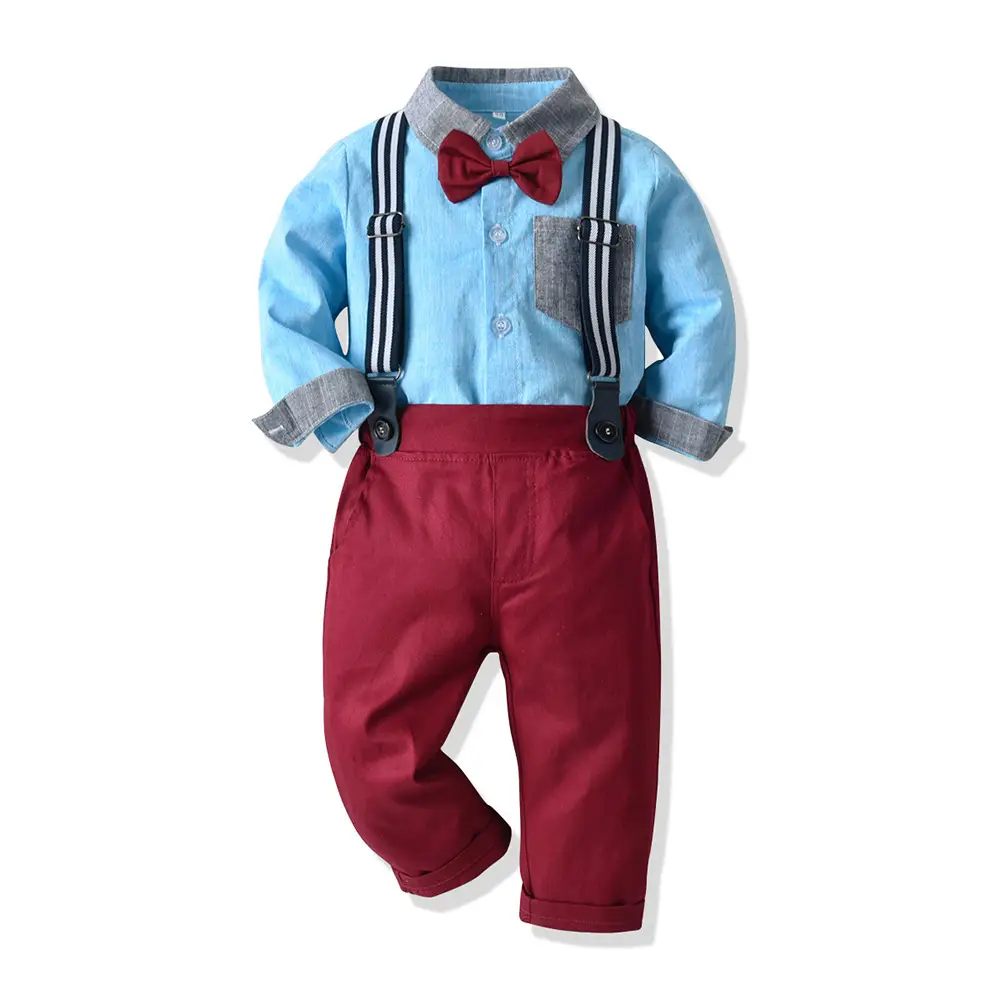 New Foreign Trade Cross-border Autumn Children's Wear Boys' Suit Cotton Long Sleeve Shirt Strap Pants One-year-old Christmas Dress - Image 21