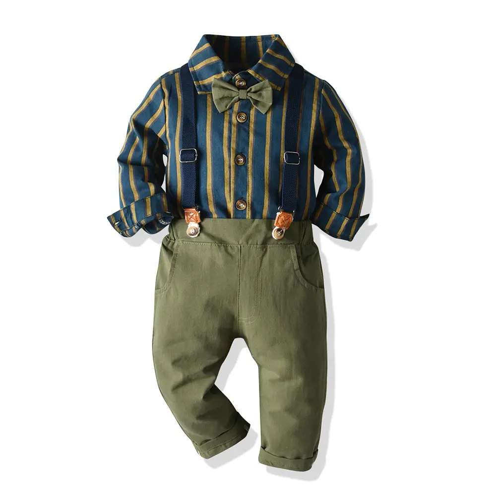 New Foreign Trade Cross-border Autumn Children's Wear Boys' Suit Cotton Long Sleeve Shirt Strap Pants One-year-old Christmas Dress - Image 8