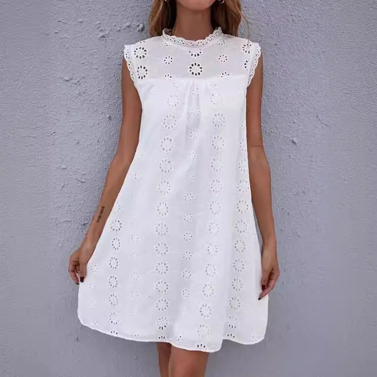 White Lace Crocheted Sleeveless Midi Dress