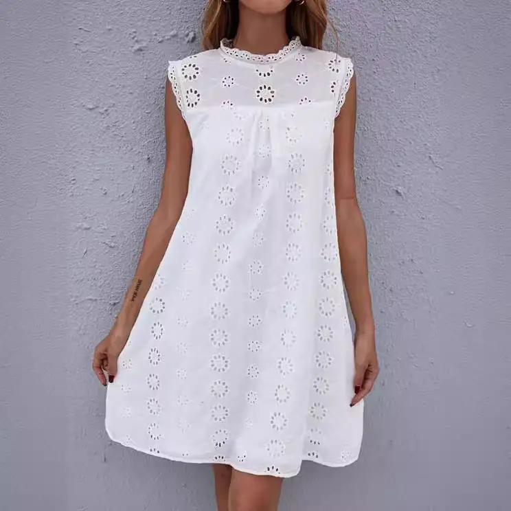 White Lace Crocheted Sleeveless Midi Dress