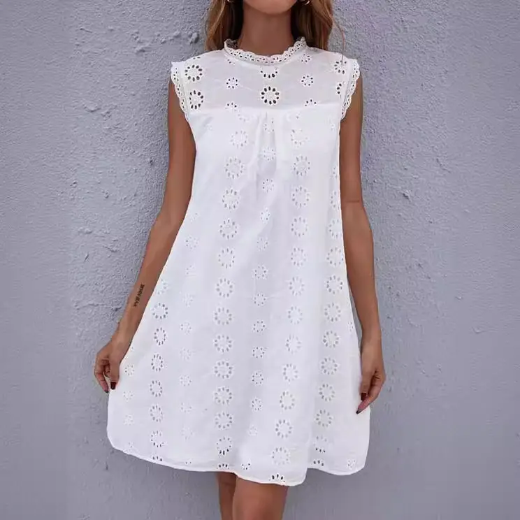 White Lace Crocheted Sleeveless Midi Dress