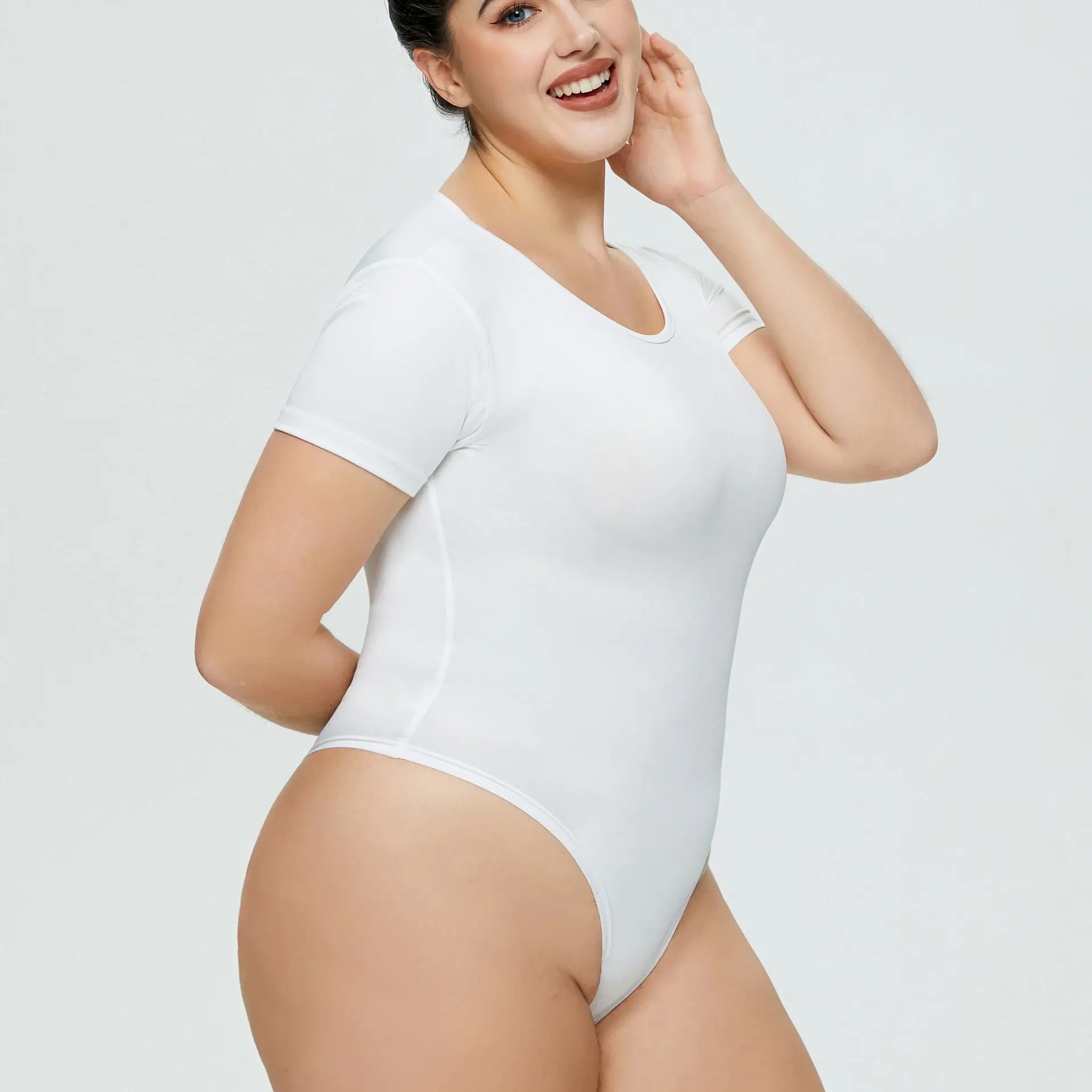Plus Size Women's White Solid T-Shirt Top Summer Ins Slim Fit — feature 17