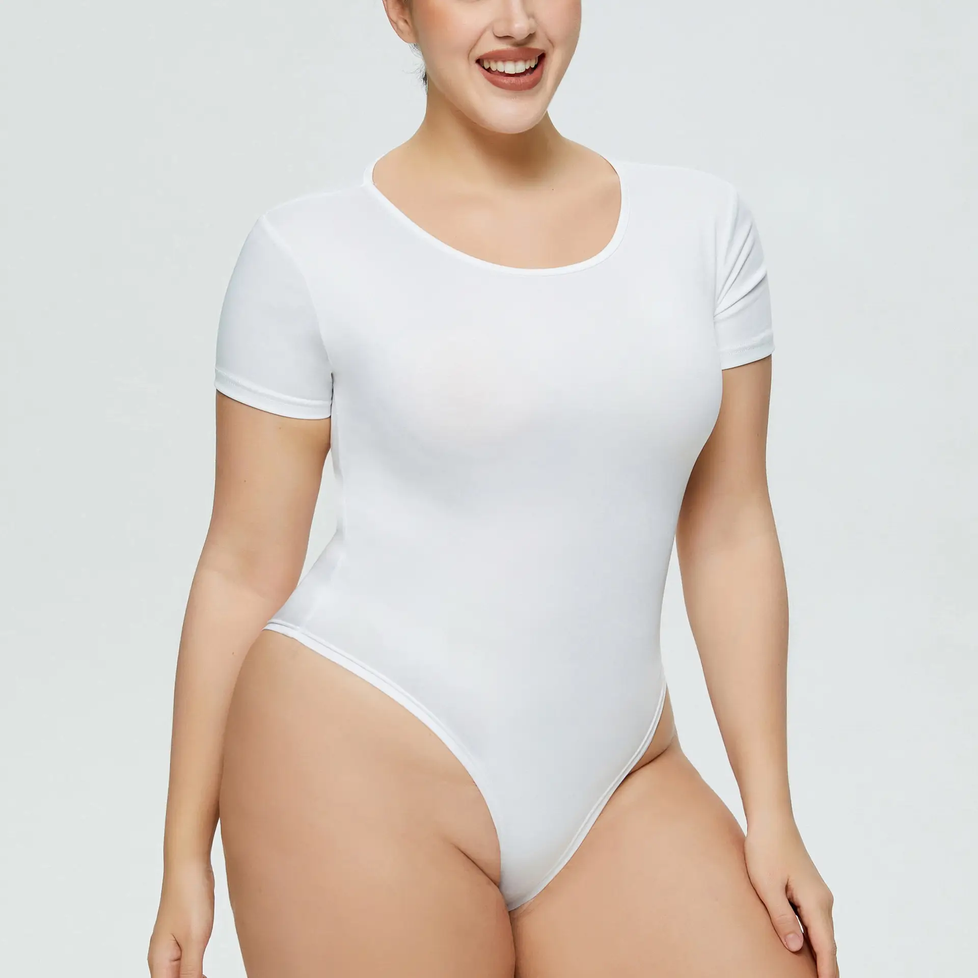 Plus Size Women's White Solid T-Shirt Top Summer Ins Slim Fit — feature 18