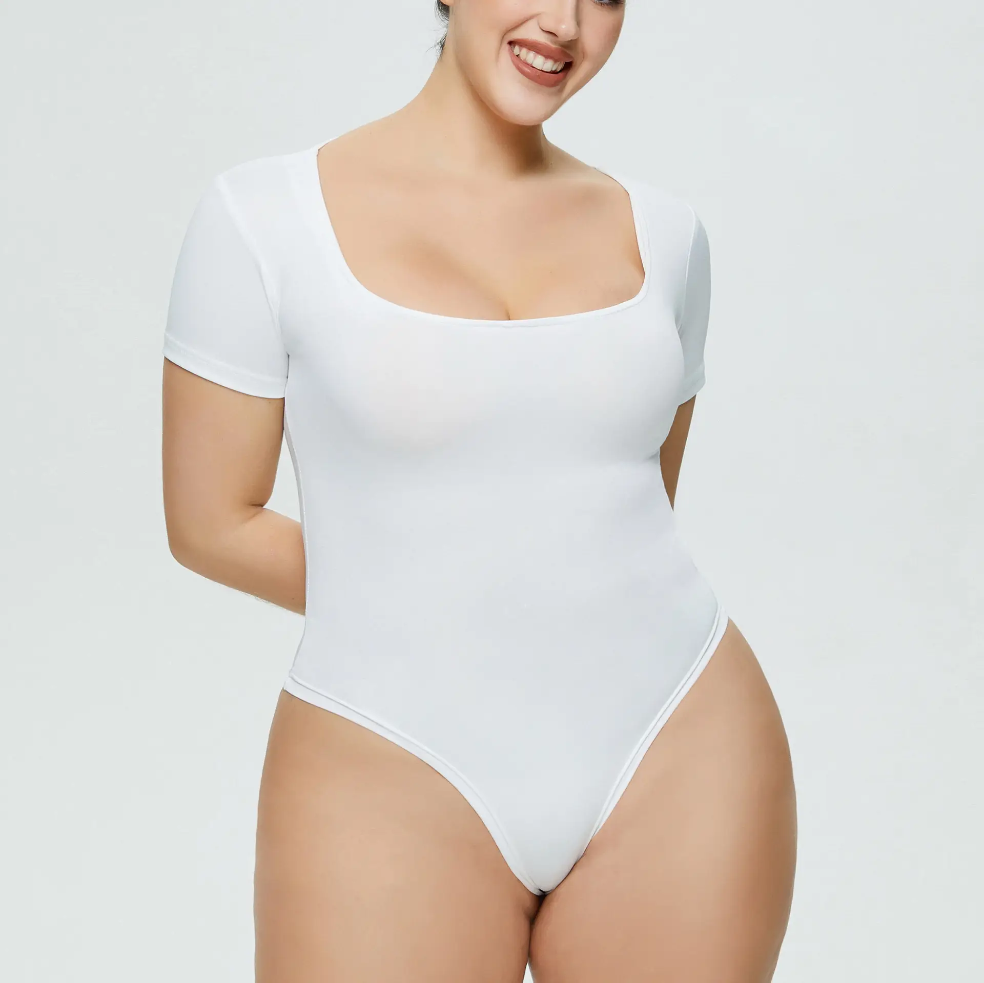 Plus Size Women's White Solid T-Shirt Top Summer Ins Slim Fit — feature 35