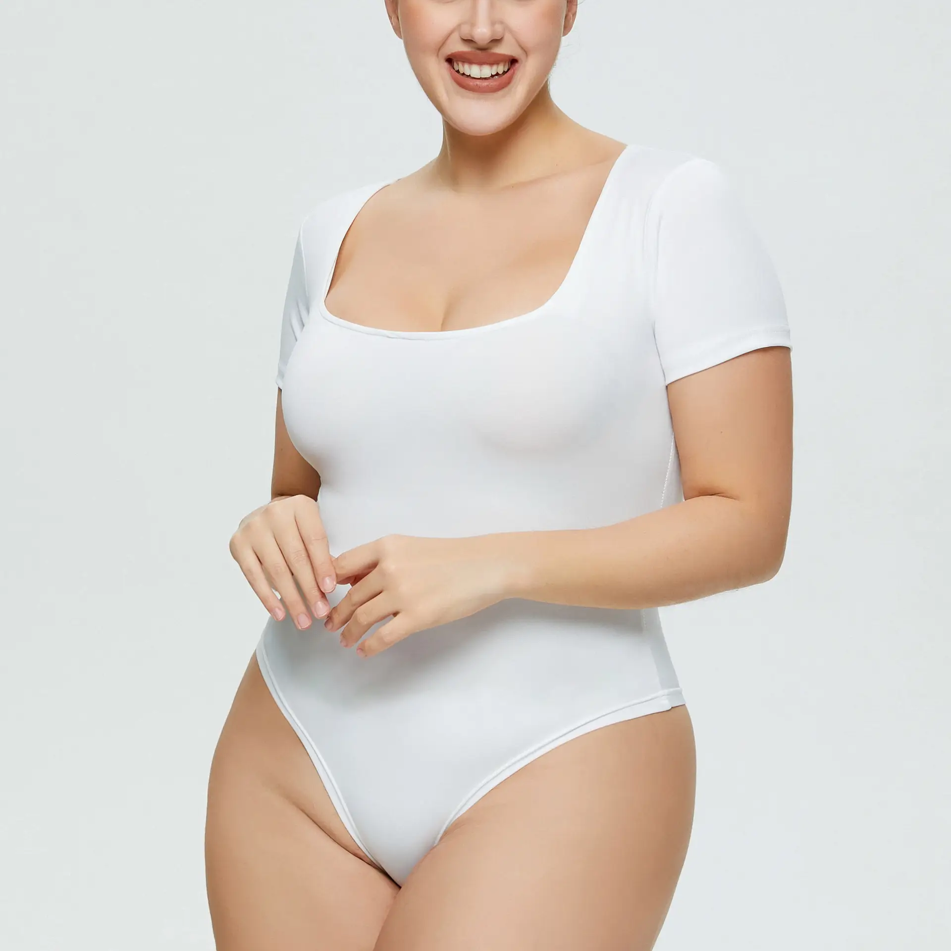 Plus Size Women's White Solid T-Shirt Top Summer Ins Slim Fit — feature 37