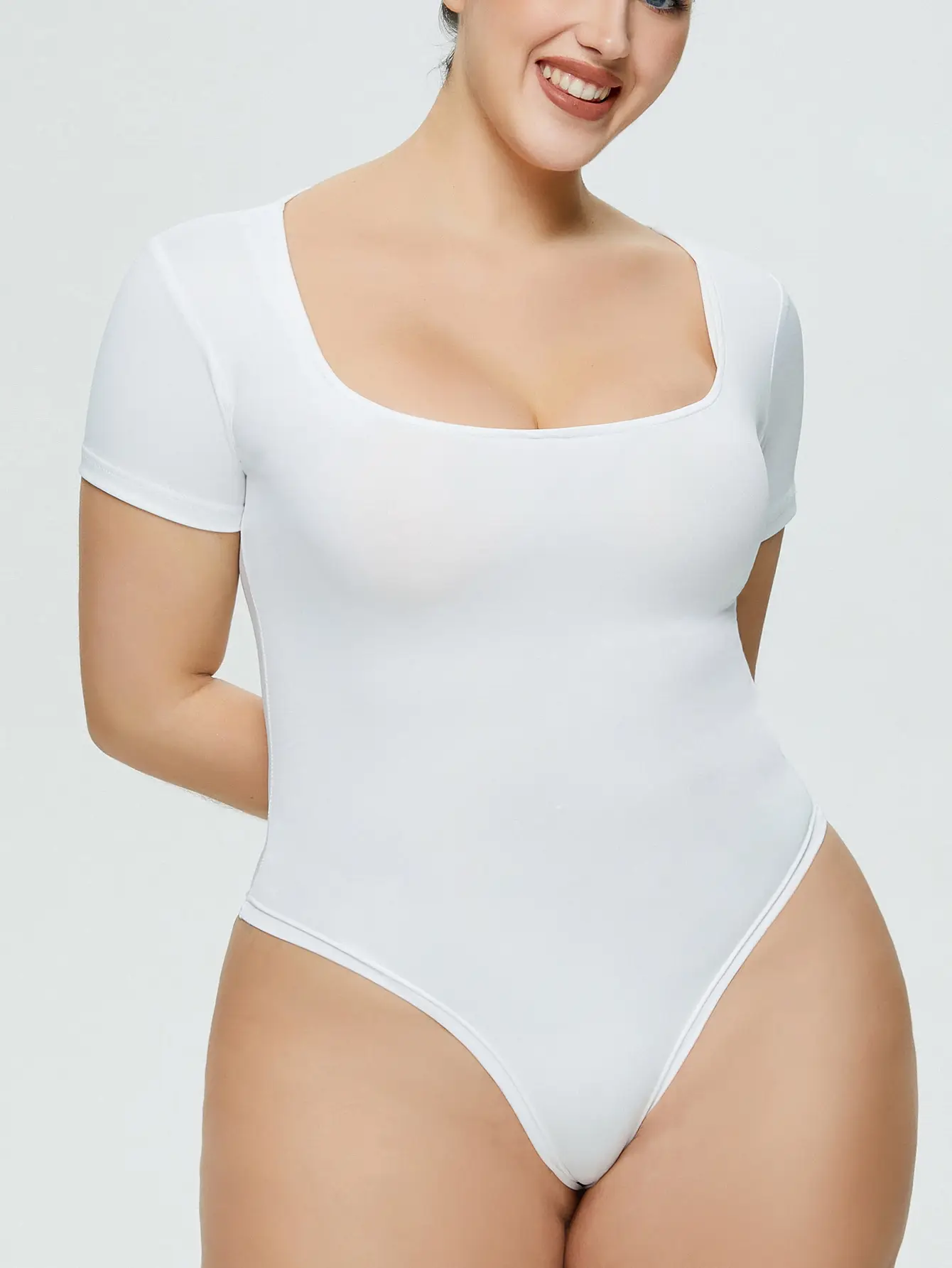 Plus Size Women's White Solid T-Shirt Top Summer Ins Slim Fit - Image 8