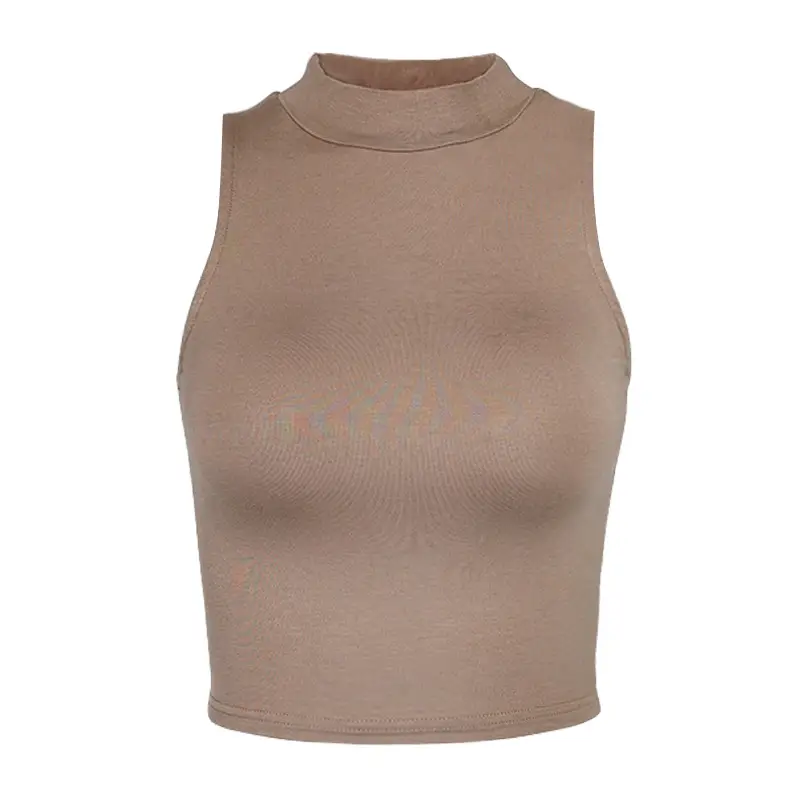 Women's Navel-Baring Half Turtleneck Yoga Vest Brown