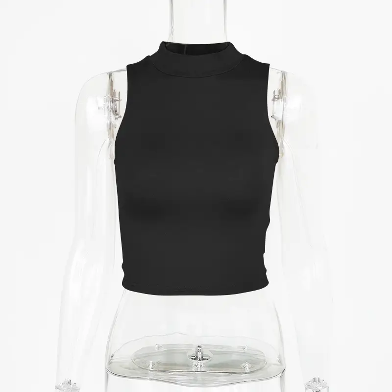 Women's Navel-Baring Half Turtleneck Yoga Vest Brown