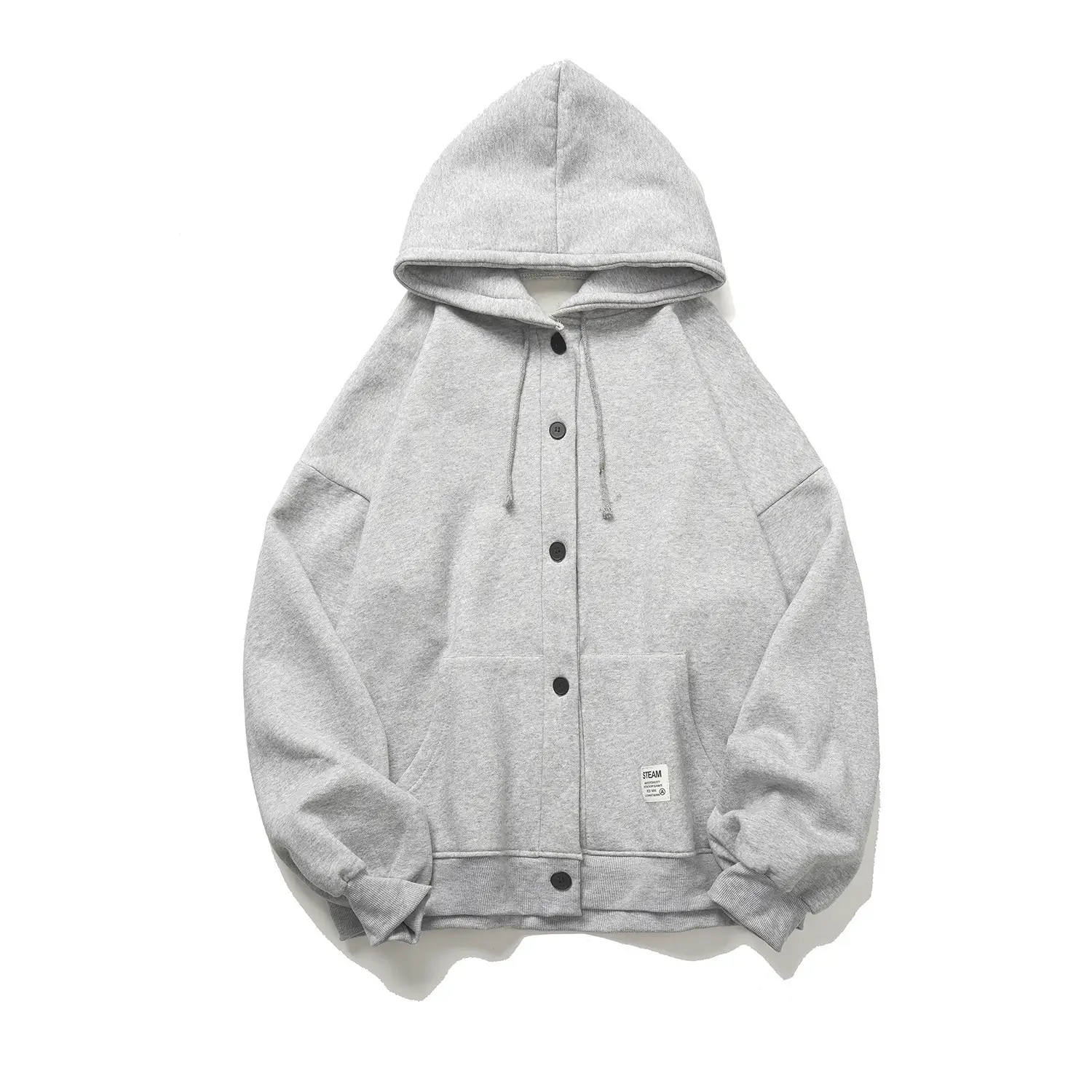 Men Grey Hooded Sweatshirt Long Sleeve Polar Fleece - Image 8