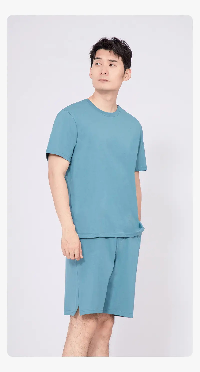 Japanese 180g Cotton T-Shirt Men Shoulder Round Neck Loose Solid Color — feature 15