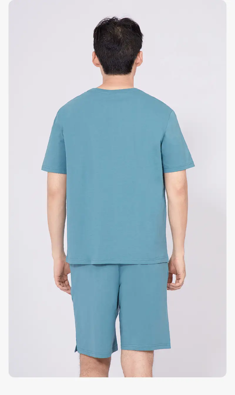 Japanese 180g Cotton T-Shirt Men Shoulder Round Neck Loose Solid Color — feature 16