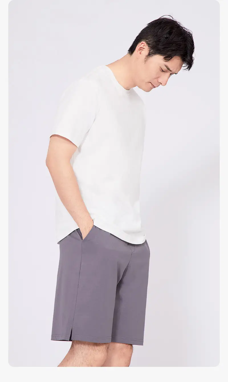 Japanese 180g Cotton T-Shirt Men Shoulder Round Neck Loose Solid Color — feature 17