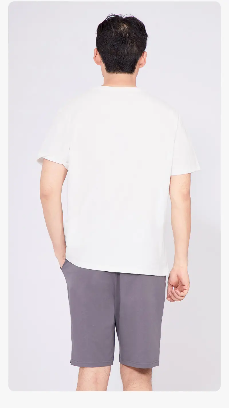 Japanese 180g Cotton T-Shirt Men Shoulder Round Neck Loose Solid Color — feature 18