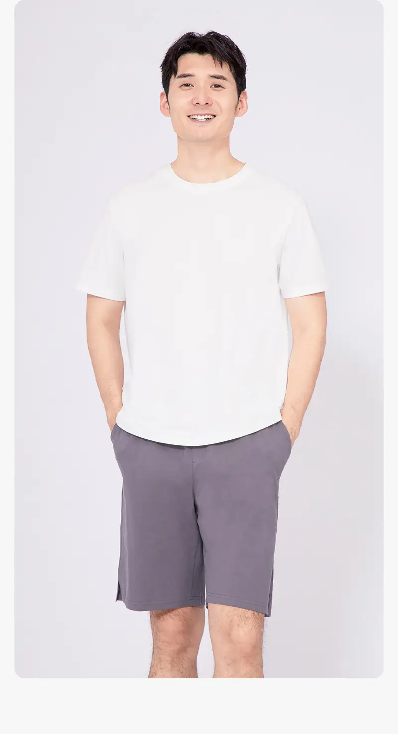 Japanese 180g Cotton T-Shirt Men Shoulder Round Neck Loose Solid Color — feature 19
