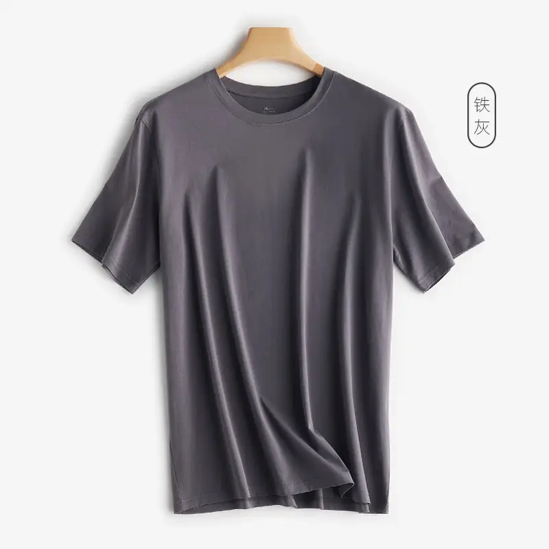 Japanese 180g Cotton T-Shirt Men Shoulder Round Neck Loose Solid Color - Image 2
