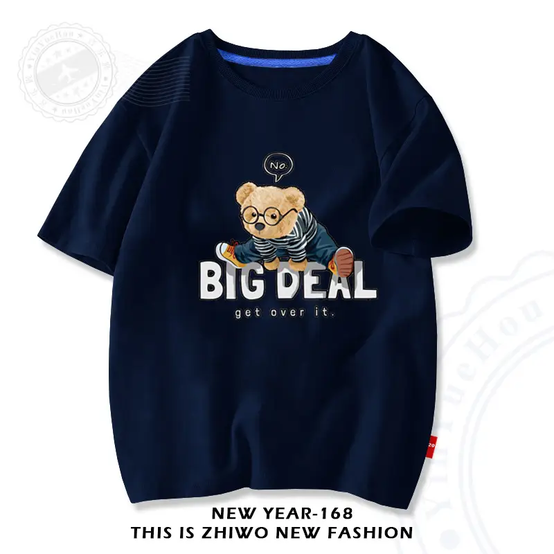 Baby T-Shirt Big Deal Bear Cartoon Navy 2025 - Image 2