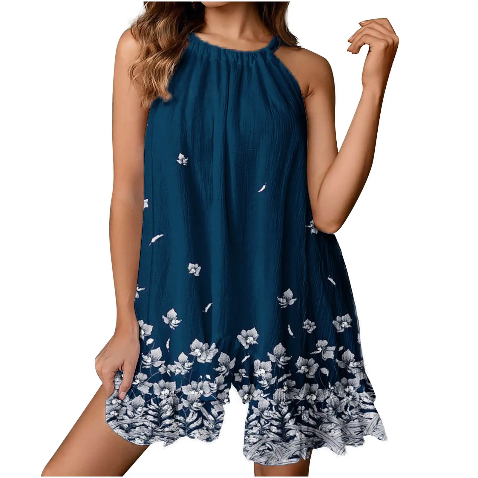 White Ruffled Sleeveless Vest Dress for Women