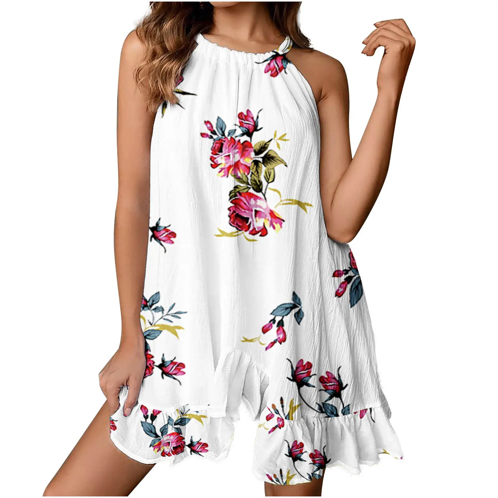 White Ruffled Sleeveless Vest Dress for Women