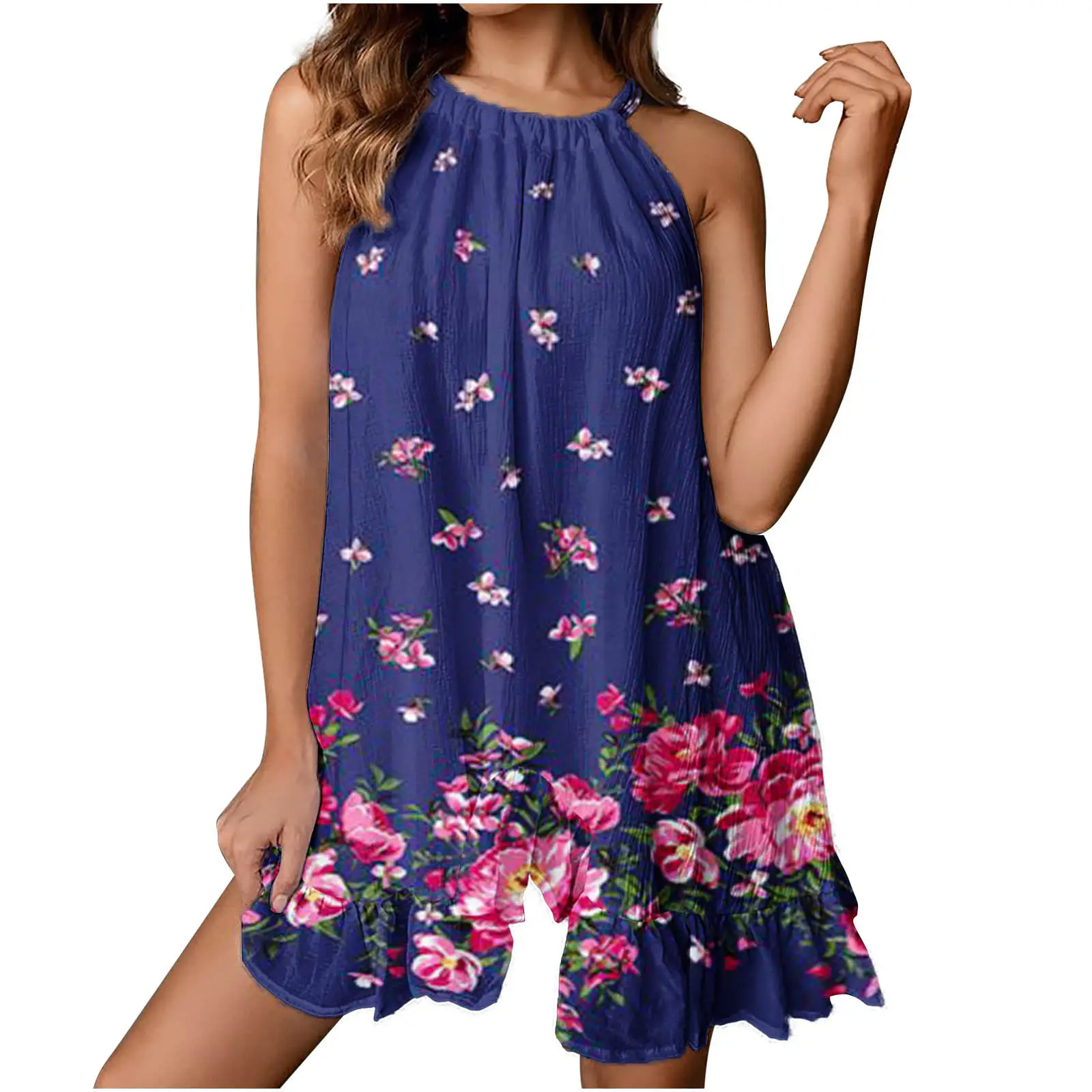 White Ruffled Sleeveless Vest Dress for Women