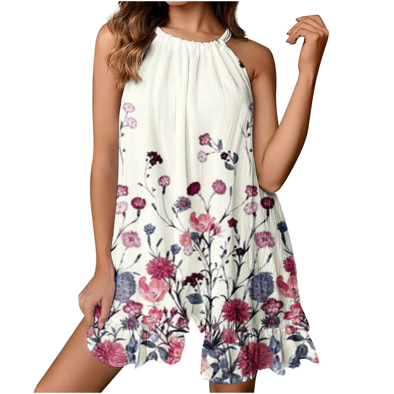 White Ruffled Sleeveless Vest Dress for Women