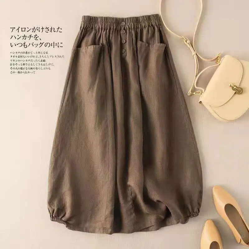 Black Linen Skirt Women Summer Large High Waist - Image 5