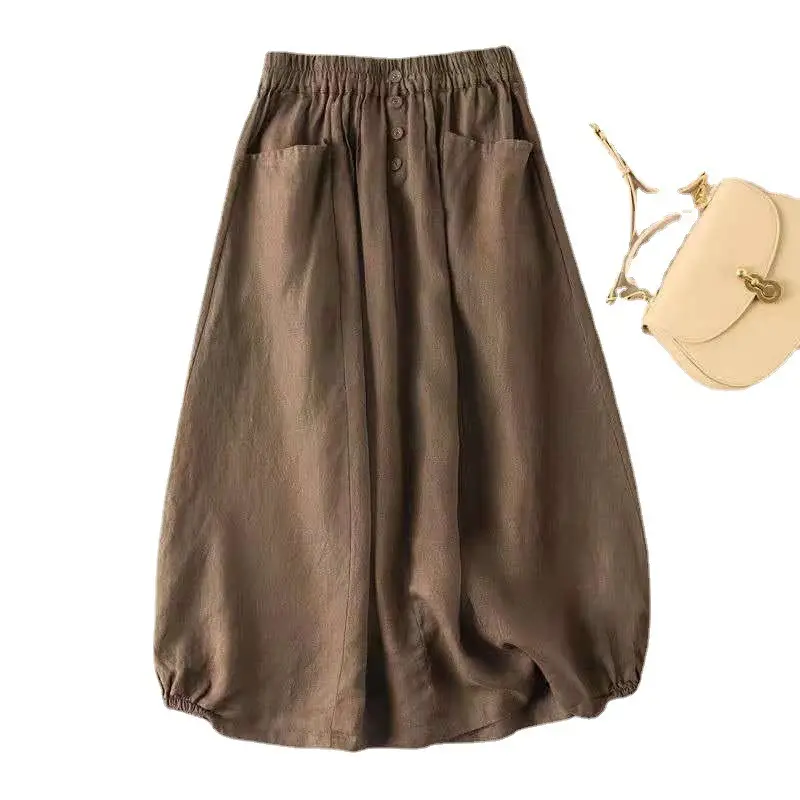 Black Linen Skirt Women Summer Large High Waist - Image 9