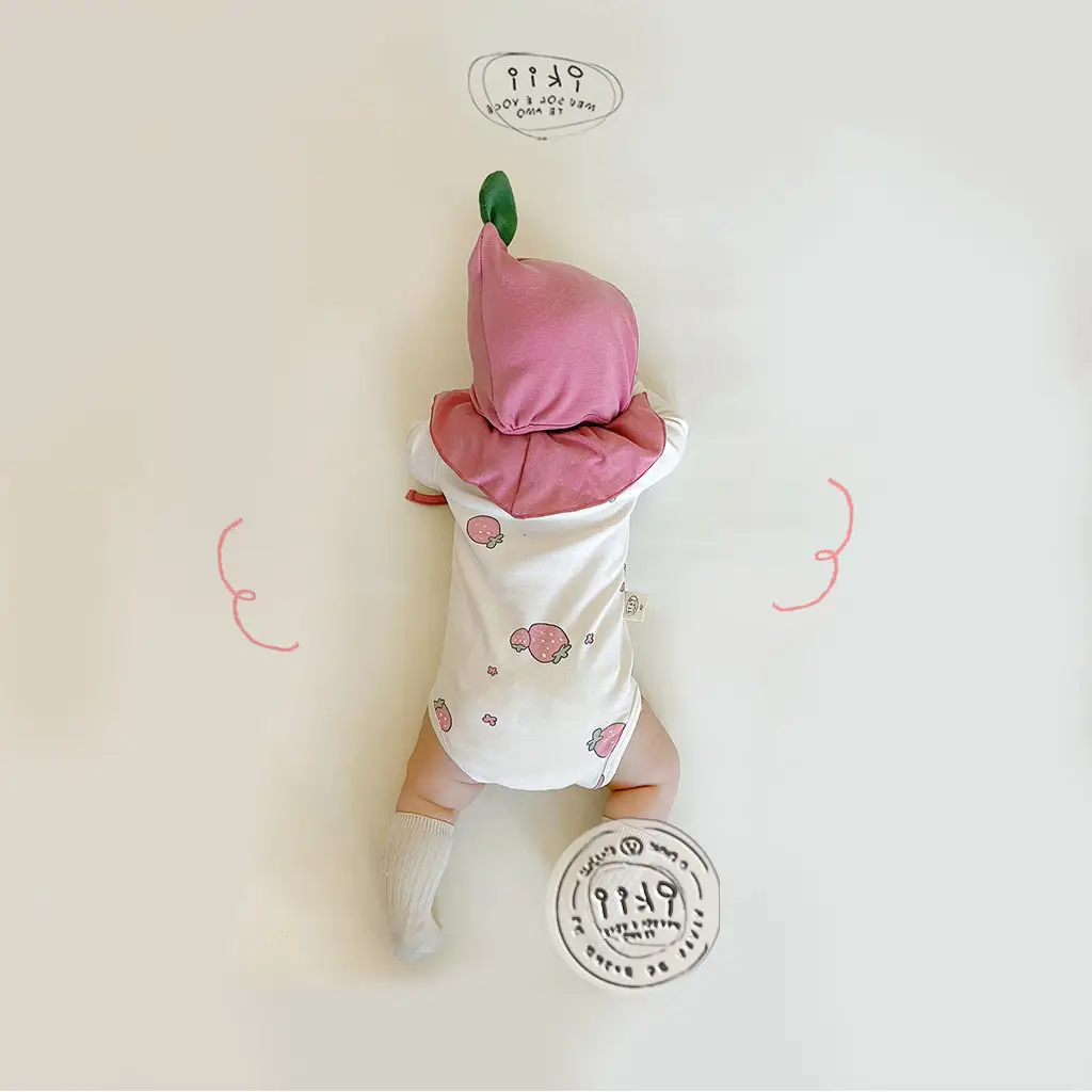 Baby Ins Style Strawberry Collar Romper for Girls - Image 4