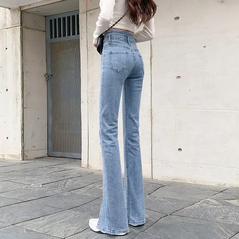 High Waist Stretch Slim Fit Split Micro Jeans Women Light Blue